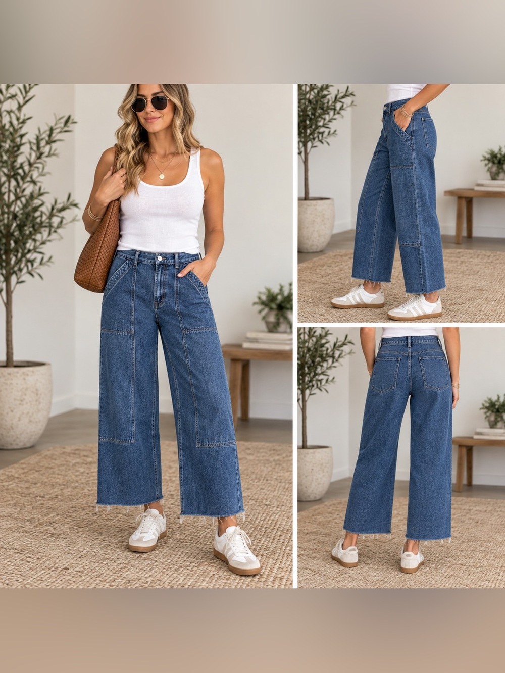 Everlane Utility Wide Leg Crop Jeans Size 30 Blue High Rise Raw Hem